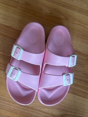 Pink Double-Buckle Slide Sandals